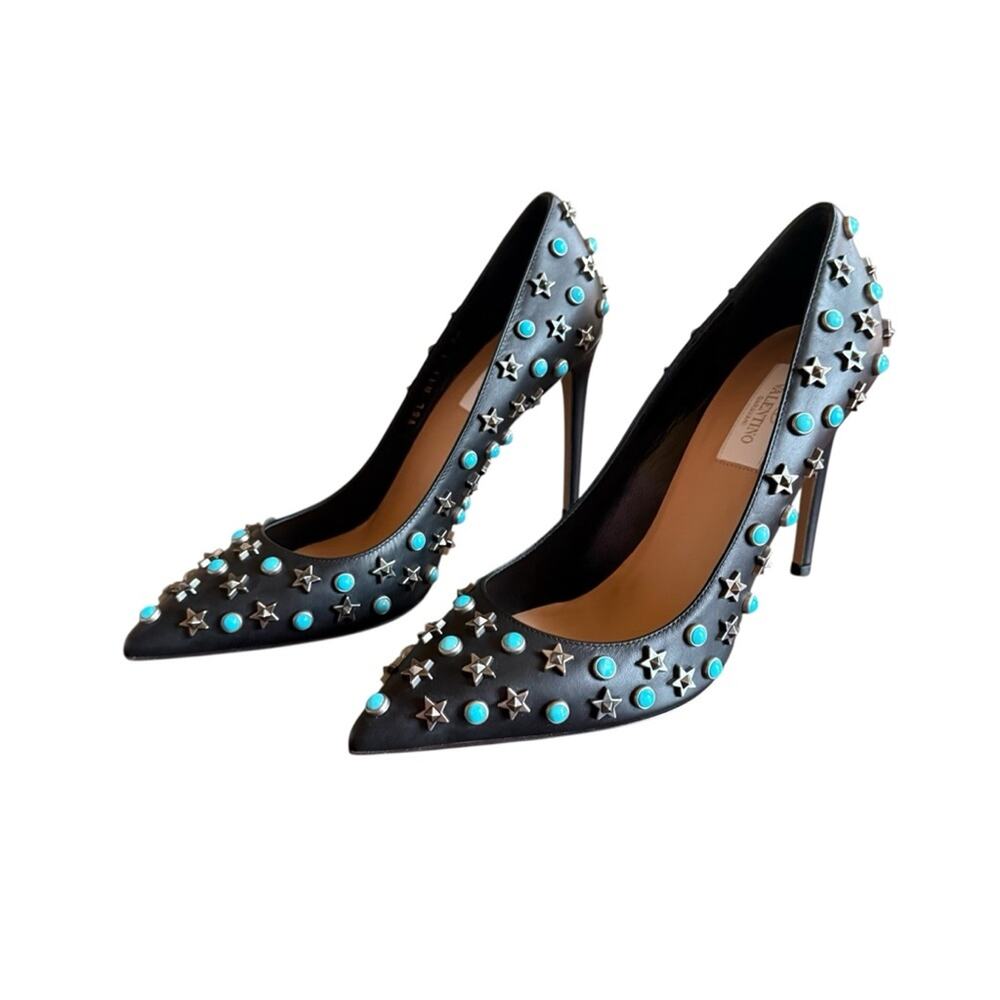 Valentino Garavani Star Studded Turquoise Stud Rockstar Leather Pumps EU 38 US 8